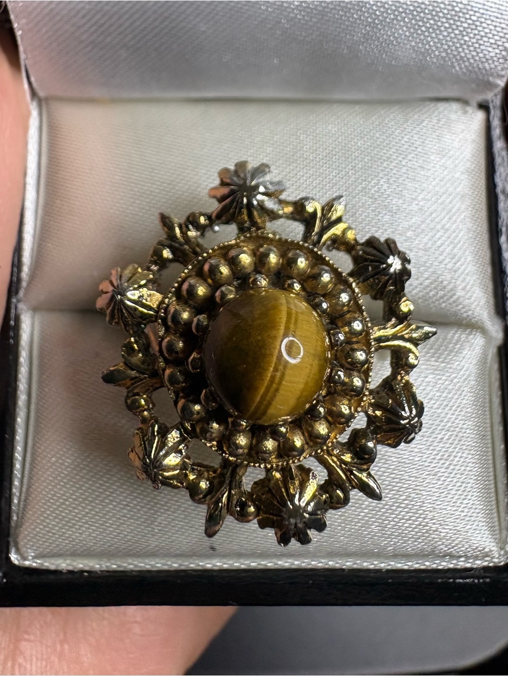 Ring Vintage Gold Over 925 Solid Sterling Silver Tigers Eye Genuine Gemstone